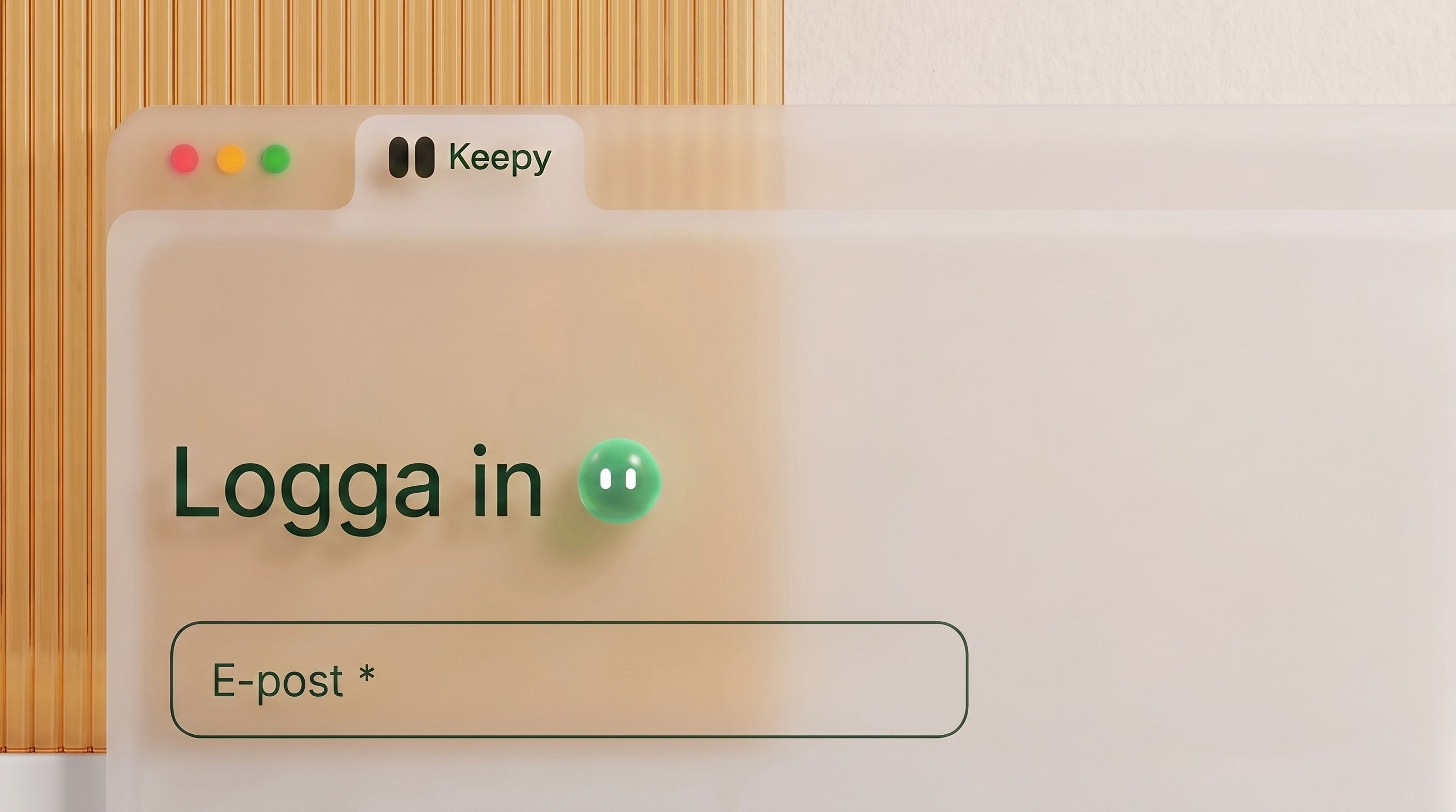 Inloggningen till Keepys kundportal mot räfflat glas i bärnstenston.