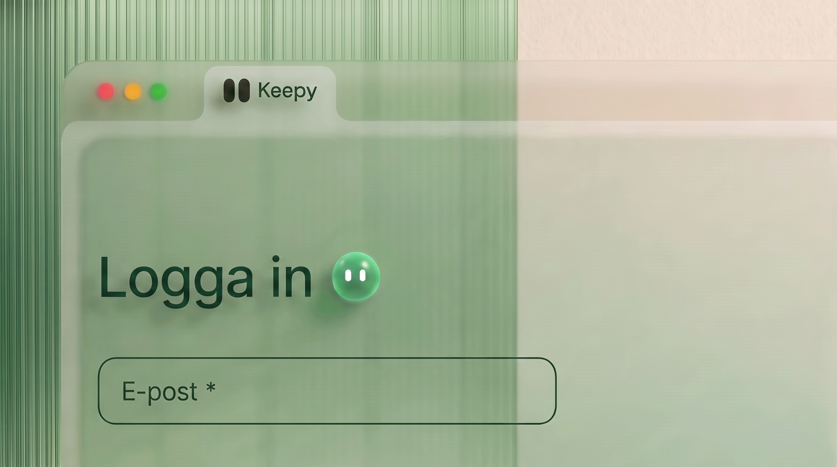 Inloggningen till Keepys kundportal mot räfflat glas i grönt.